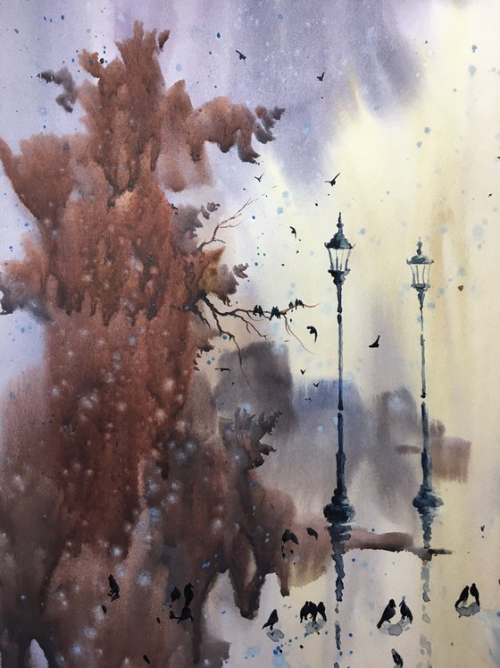 Sold Watercolor “After rain. Moody nature”