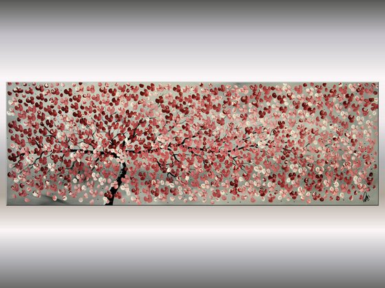 Romantic  acrylic abstract painting, cherry blossoms, nature painting, canvas wall art