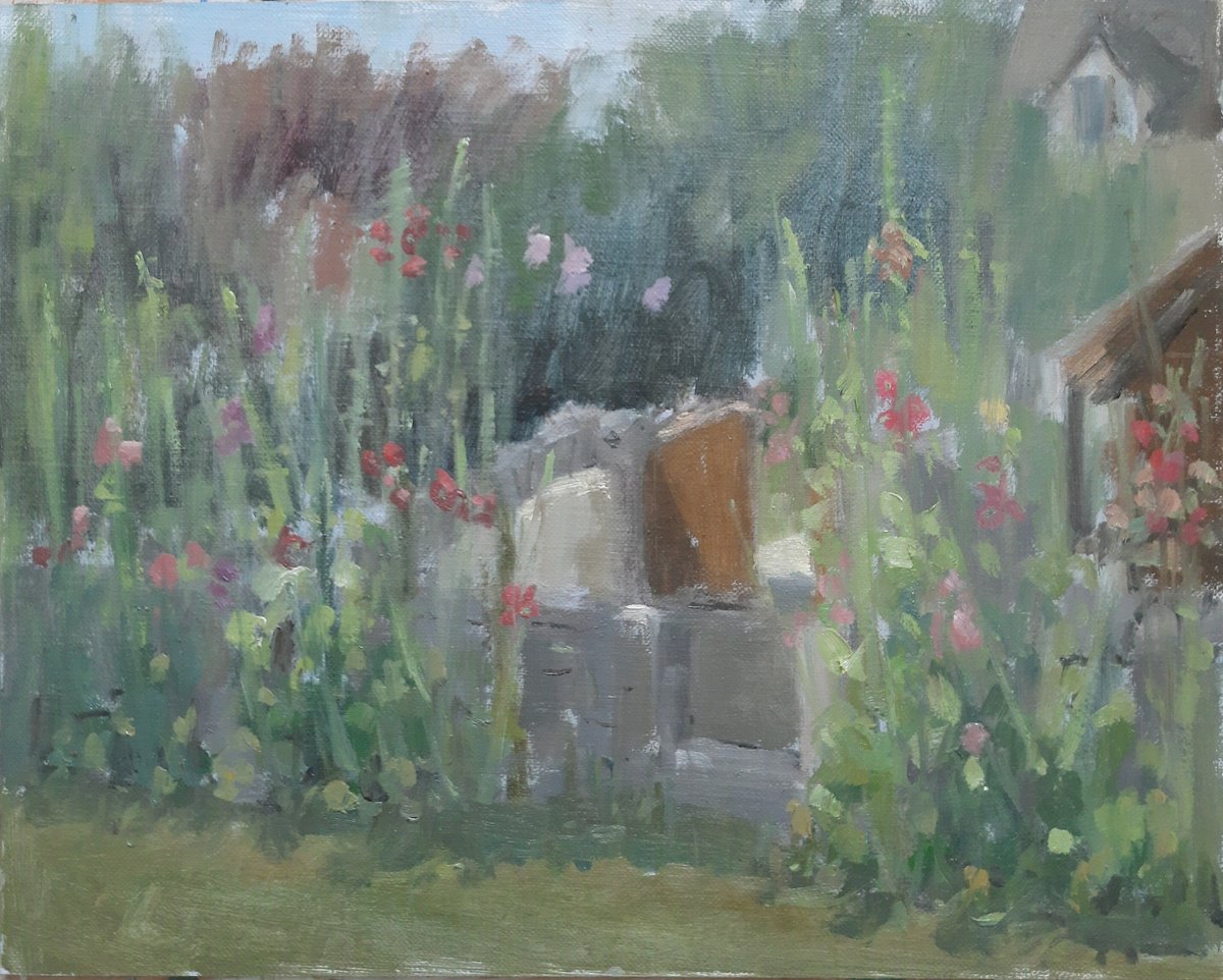 Hollyhocks, Minster Lovell by Alex James Long