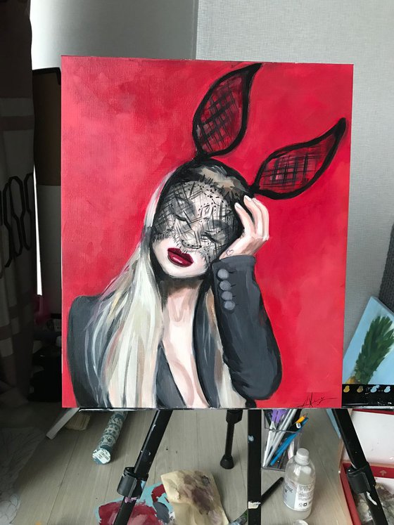 Bunny girl oil painting