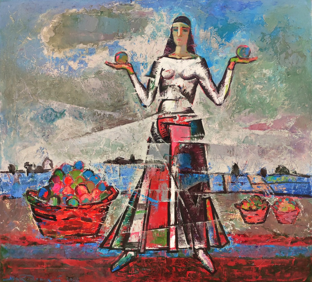 Impressionistic Portrait Oil Painting By Pavlo Makedonskyi, 39 X 35", Generosity, Original Artwork