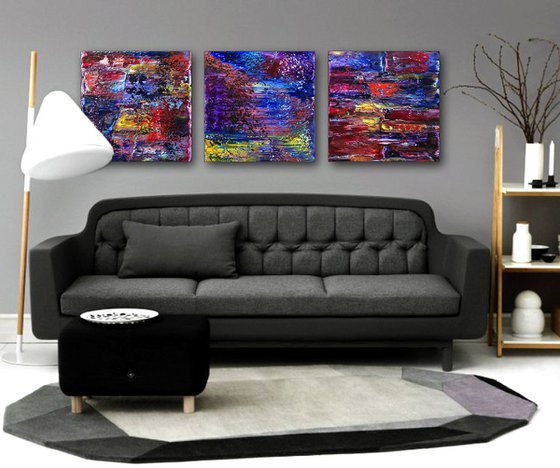 "Playtime Is Over" - FREE WORLDWIDE SHIPPING - Original Large PMS Abstract Triptych Oil Paintings On Canvas - 60" x 20"