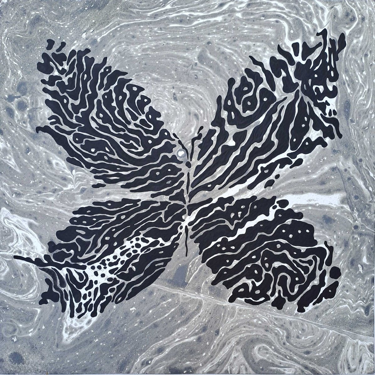 Abstract Animal Acrylic Painting By Mariia Raskin, 10 X 10", Butterfly «Night Before Dawn», Original Artwork