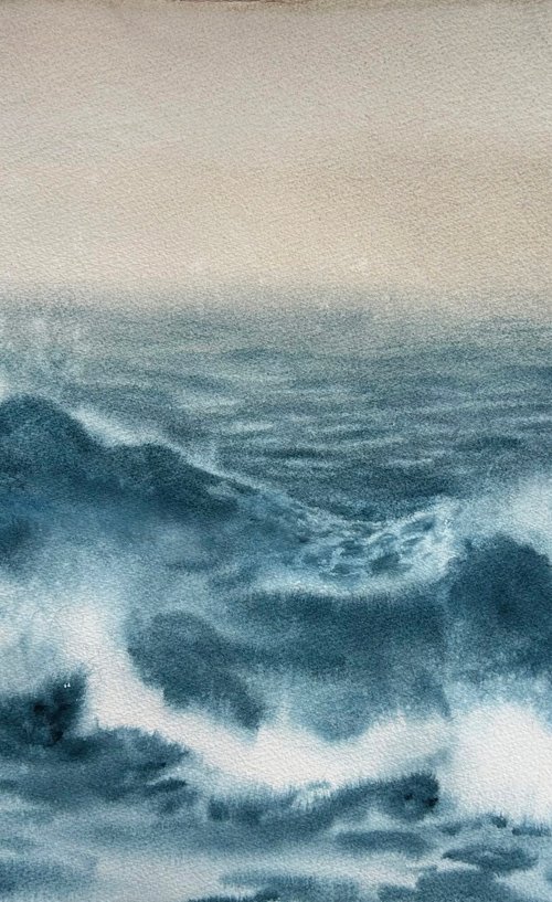 Restless Water, Watercolor wave painting. by Oksana Shvachka