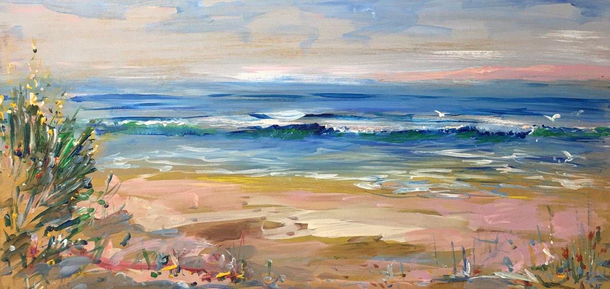 Expressive Landscape Acrylic Painting By Altin Furxhi, 34 X 15, Somewhere In Greece., Original Artwork