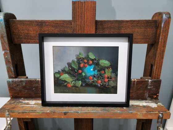 Blackberries and Turquoise Pot