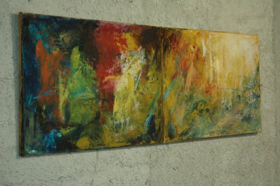 "Before Sunrise". Diptych. Cold wax and oil.