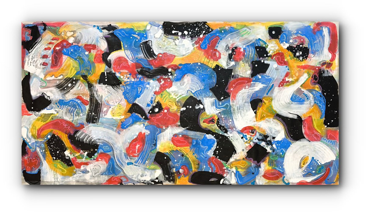 Expressive Abstract Acrylic Painting By Angel Rivas, 69 X 36, Abstract Forces, Original Artwork