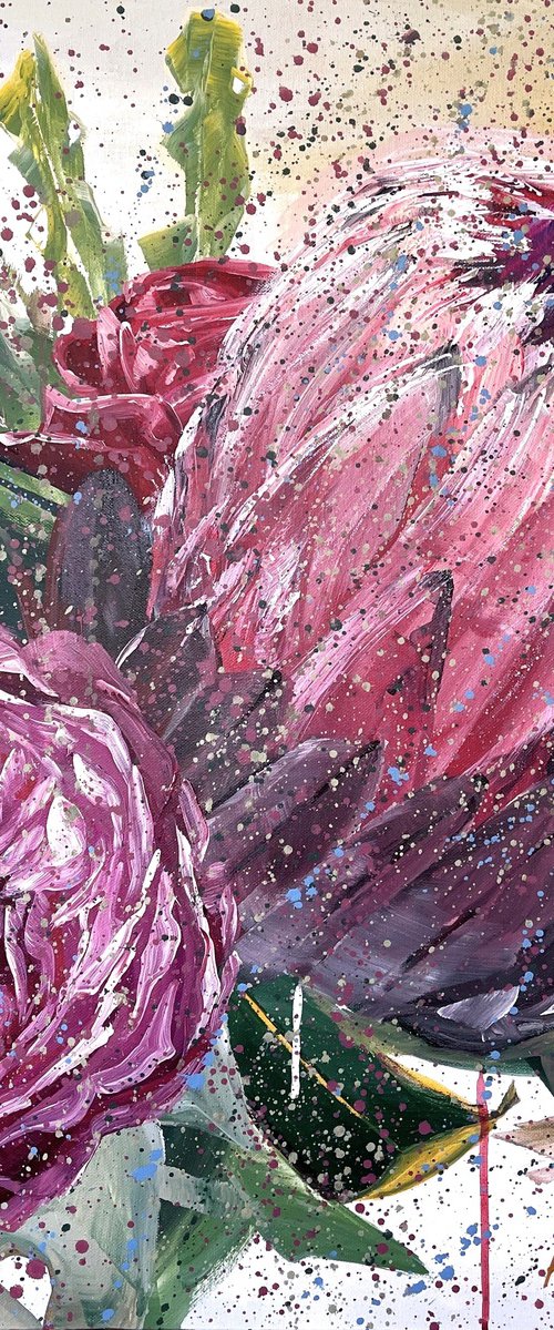 Romance Always- Protea and Roses by HSIN LIN