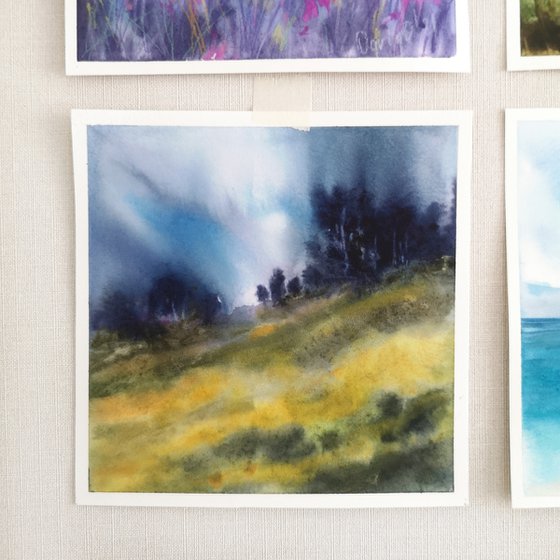 Landscape set, small watercolor paintings