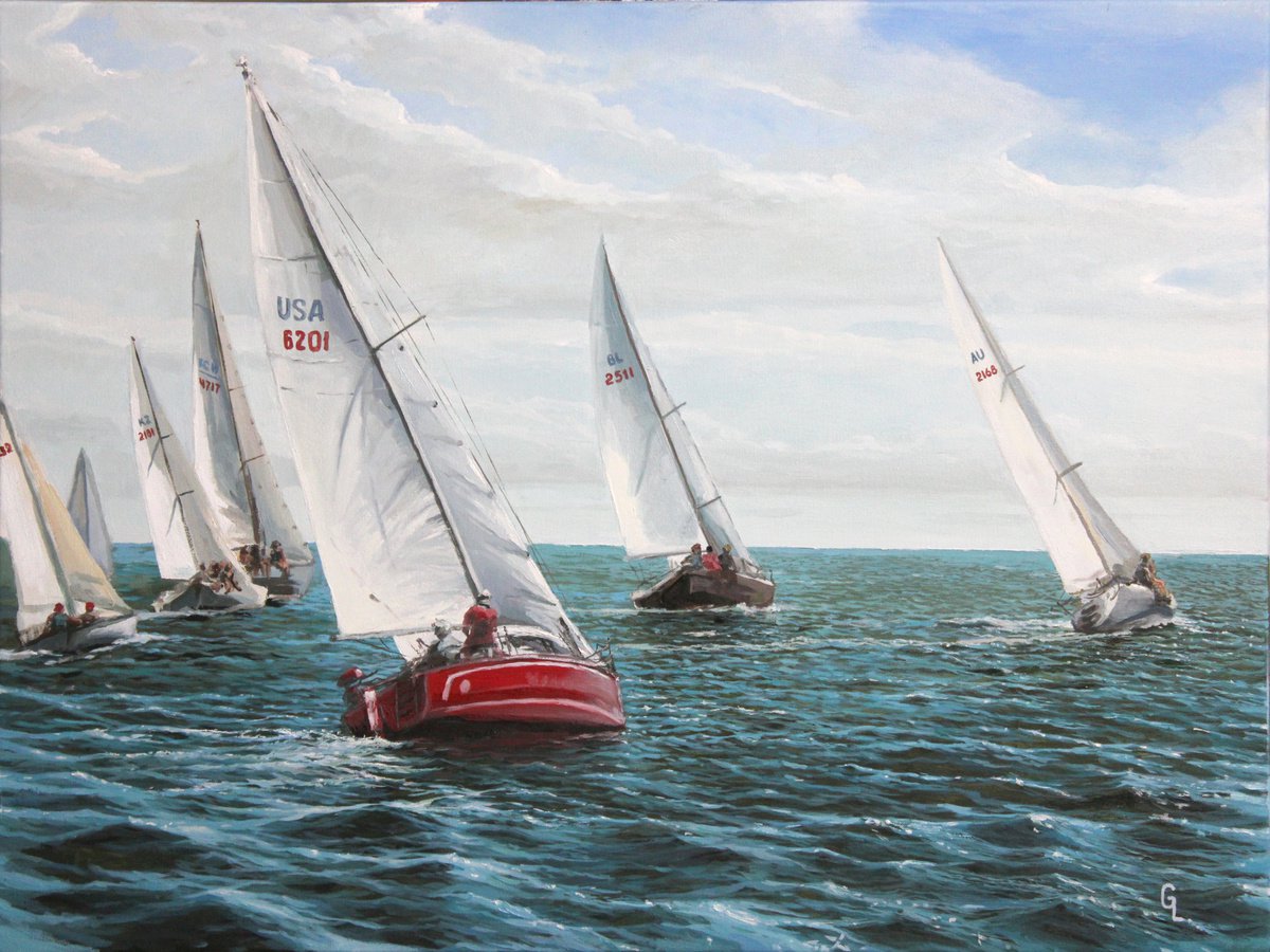 Regatta (yacht racing). 80x60 SEA. ORIGINAL OIL PAINTING, GIFT by Linar Ganeev