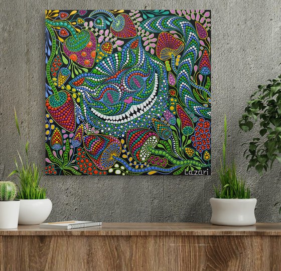 Cheshire cat with mushrooms