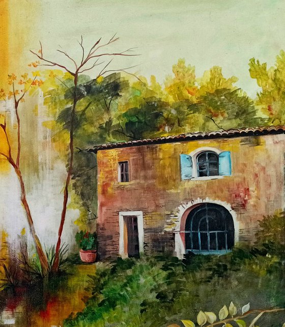 The house on the waterfall -   landscape - original painting