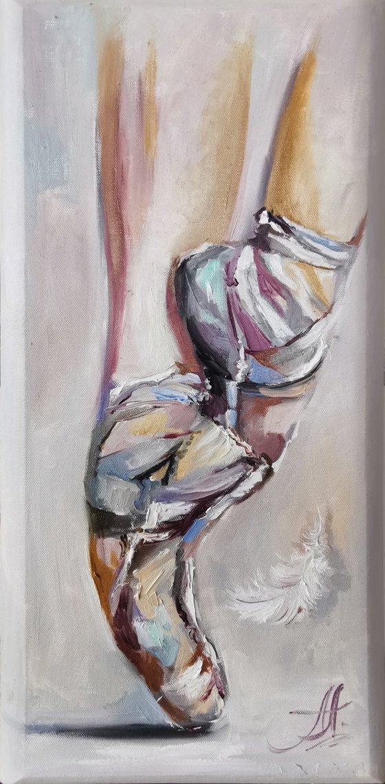 Ballerina oil painting, Pointe shoes art