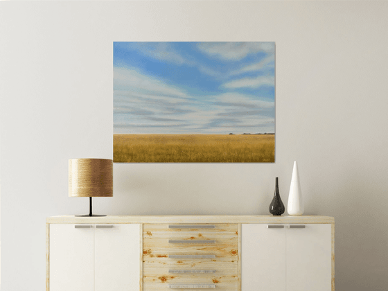Glowing Golden Wheat - Blue Sky Landscape
