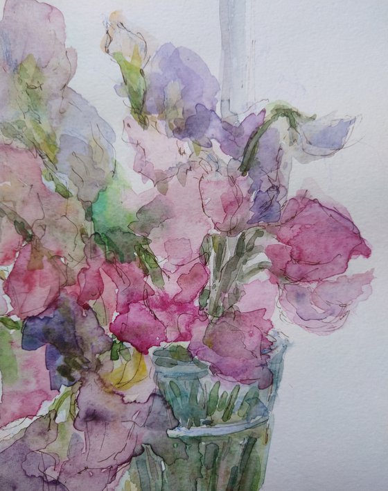 Sweet pea.  Original watercolour painting 2021