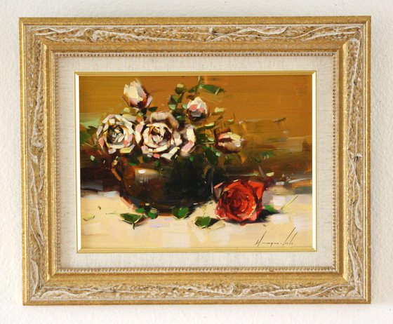 Vase of Roses Handmade oil Painting Framed Ready to hang Signed One of a Kind