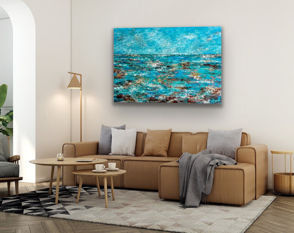 Abstract Landscape Acrylic Painting By Pooja Verma, 59 X 39", Homecoming By The Sea, Original Artwork
