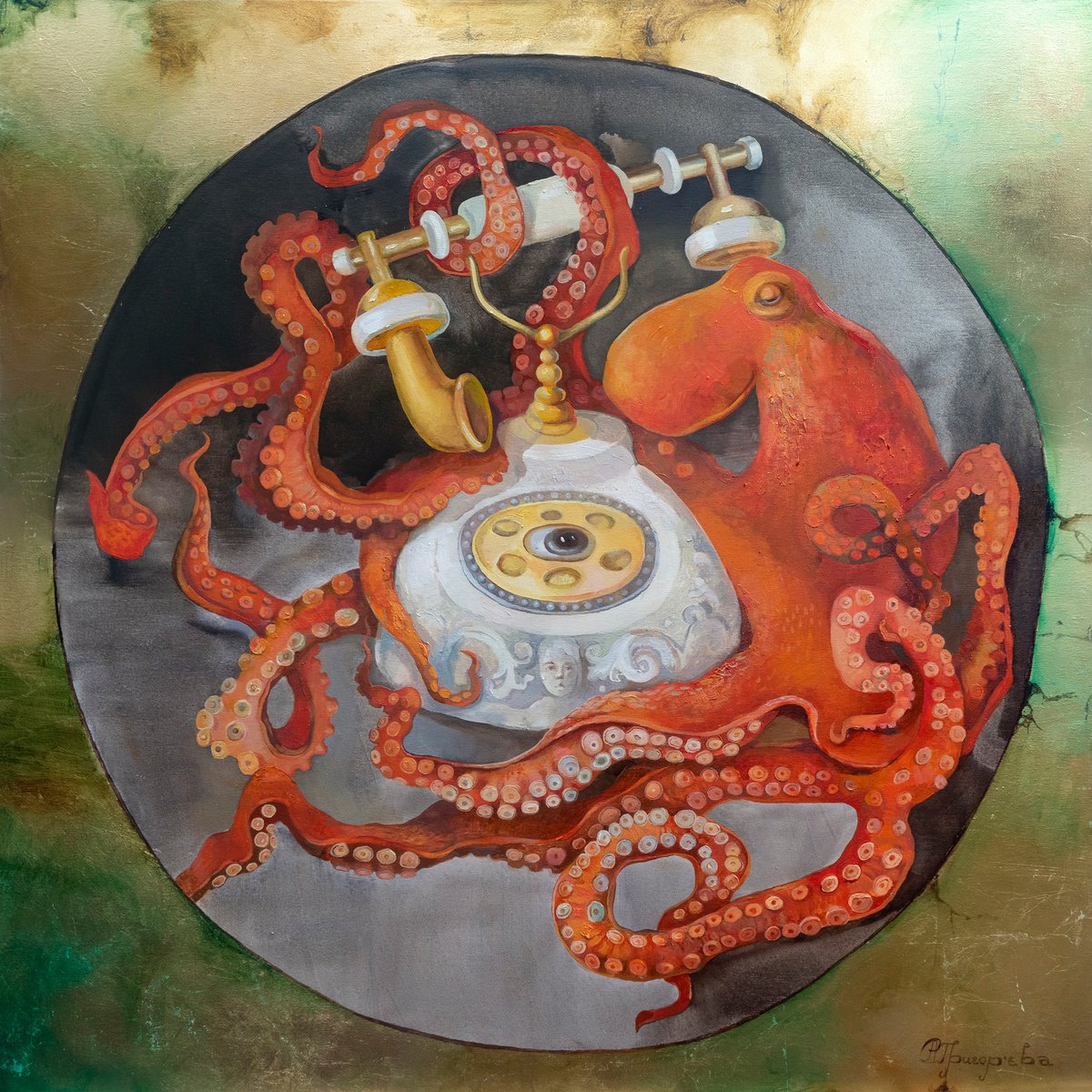 Surrealistic Oil Painting , Octopus By Anastasiia Grygorieva, 39 X 39, Artwork For Sale On Artfinder