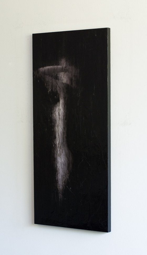 "Feel you Falling" (80x35x2,5cm) - Unique portrait artwork on wood (abstract, portrait, gouache, original, painting, coffee, acrylic, oil, watercolor, encaustics, beeswax, resin, wood, fingerpaint)