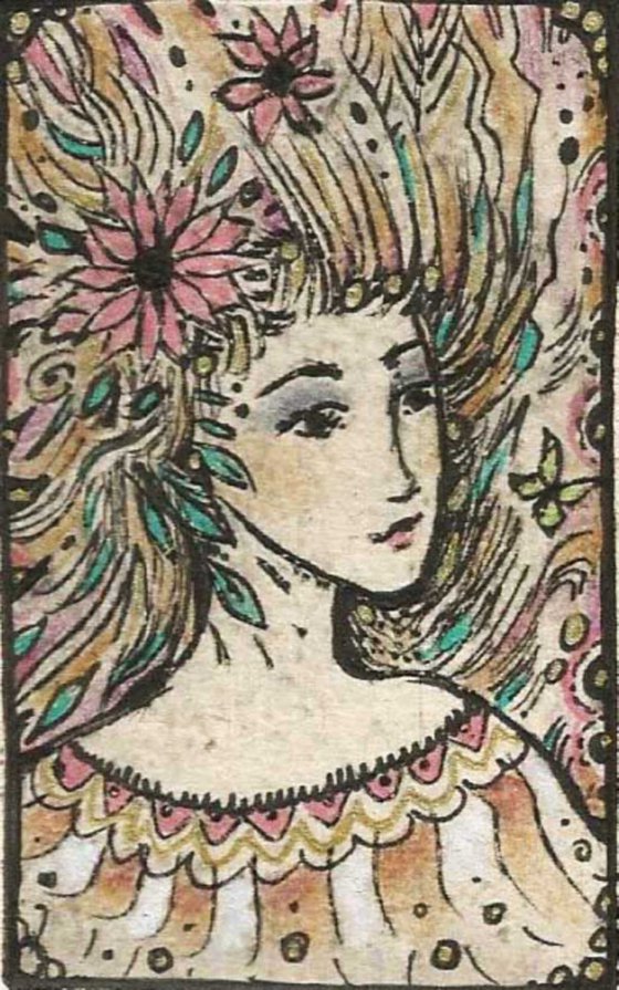 Flower Girl Etching limited edition Delia whimsical little girl art