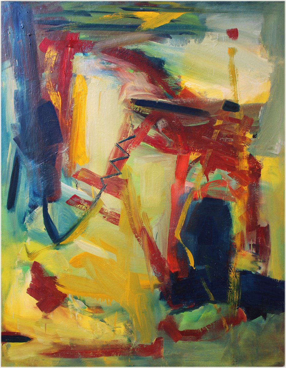 Expressive Abstract Oil Painting By Victorine Follana, 32 X 39", Effacement, Original Artwork