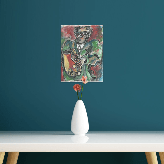 Man with Sax watercolor 25
