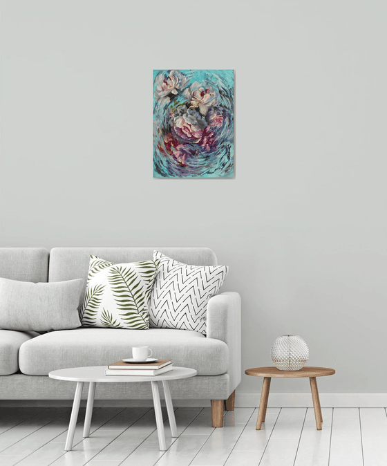 Flower swirl. Abstract painting with flowers