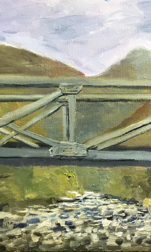 Bridge over the Glaslyn, Snowdonia. An original oil painting by Julian Lovegrove Art