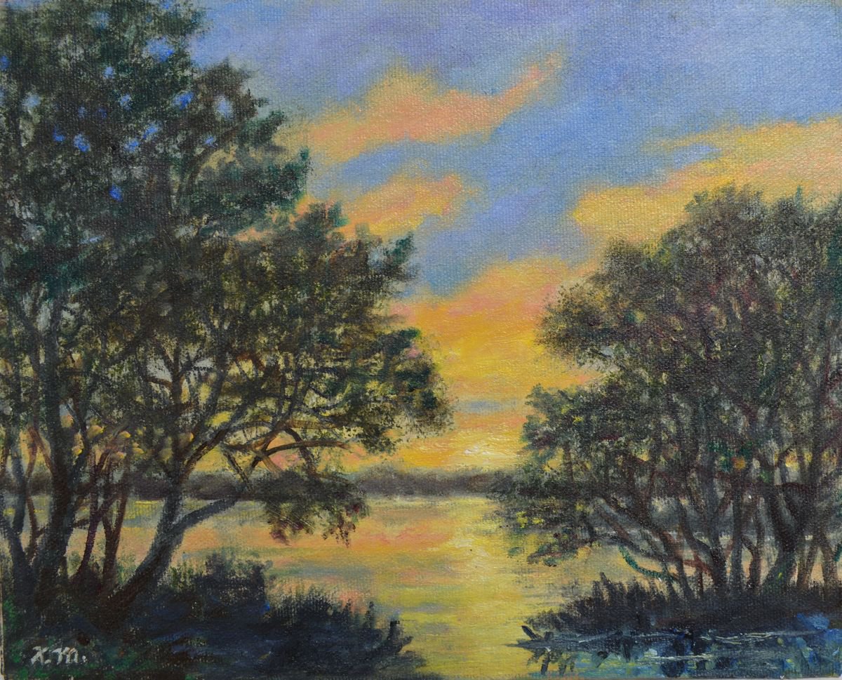Sunset River # 6 - 8X10 oil by Kathleen McDermott