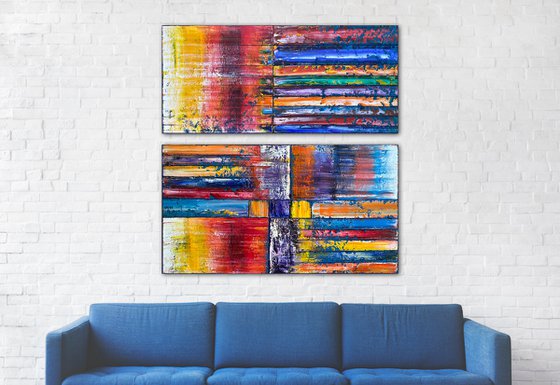 "I Want Candy" - Original PMS Large Oil Painting Diptych on Recycled Wooden Panels - 48 x 48 inches