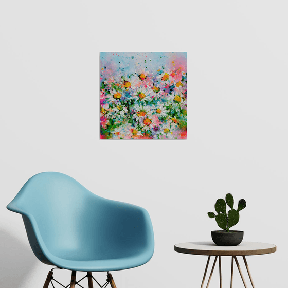White Daisies Floral Field