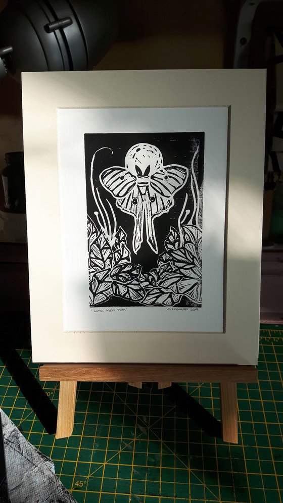 Luna Moon Moth Original Lino Print