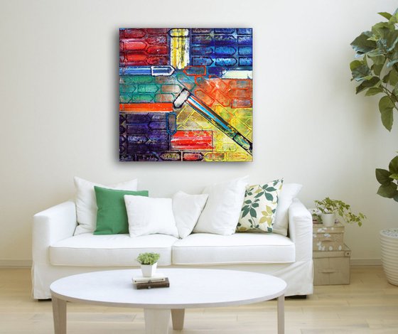"The City Shuffle" - FREE Shipping to the USA - Original PMS Abstract Oil Painting On Canvas - 30" x 30"