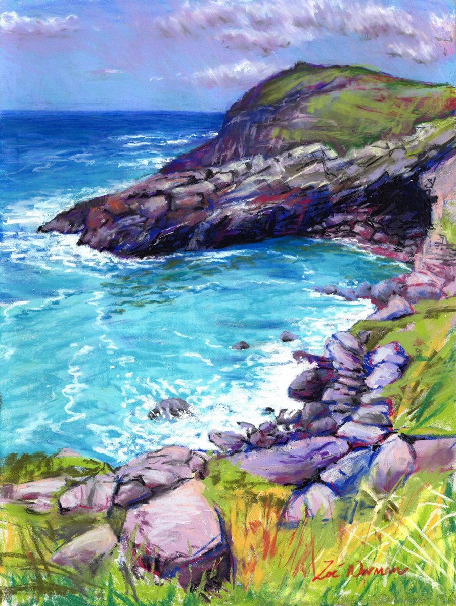 Impressionistic Landscape Painting By Zoe Elizabeth Norman, 12 X 16", Cornwall, Cove At Tintagel, Original Artwork