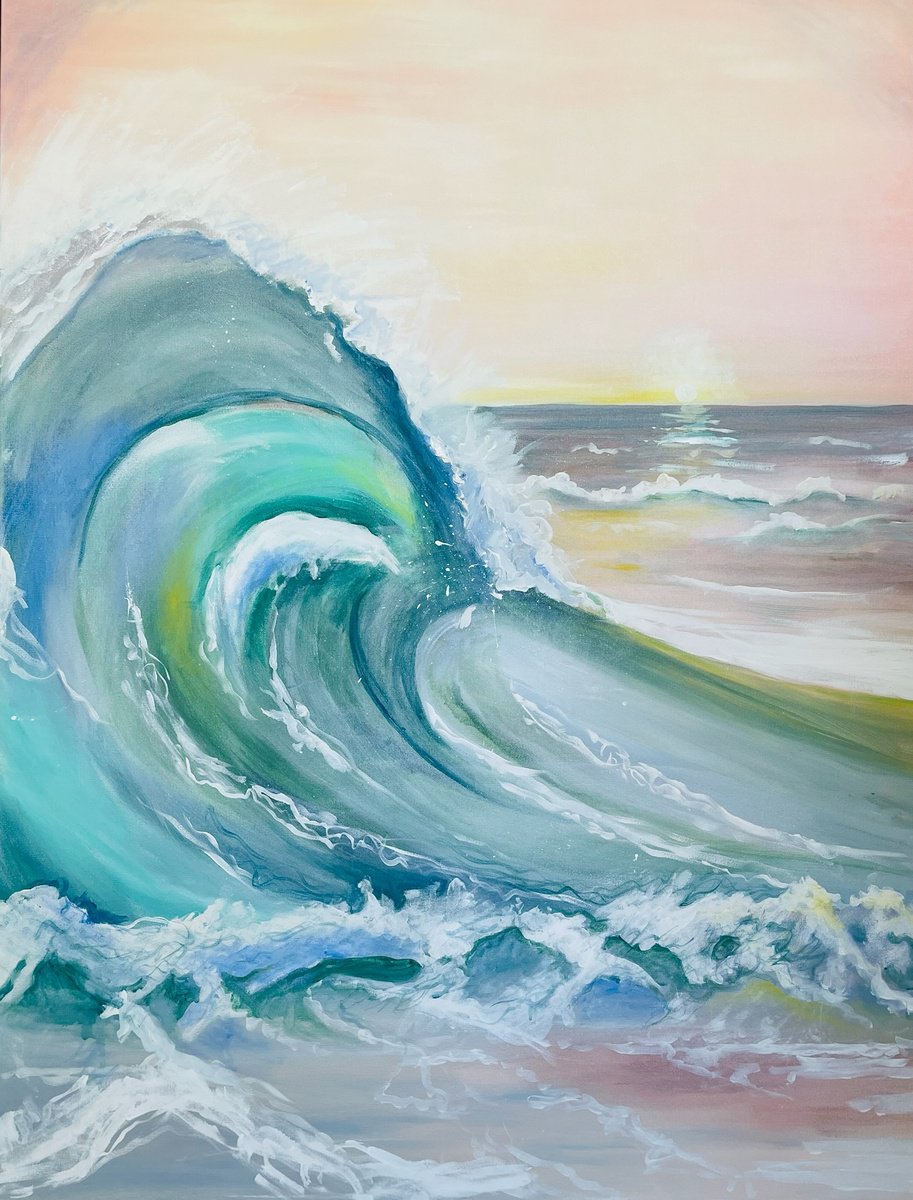 Impressionistic Landscape Acrylic Painting By Eliry Arts, 36 X 48, Pacific Wave, Original Artwork