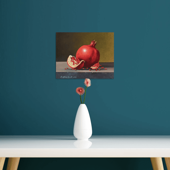 Still life pomegranate (24x30cm, oil painting, ready to hang)