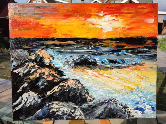 Sea, original impressionistic oil painting, gift art, landscape painting