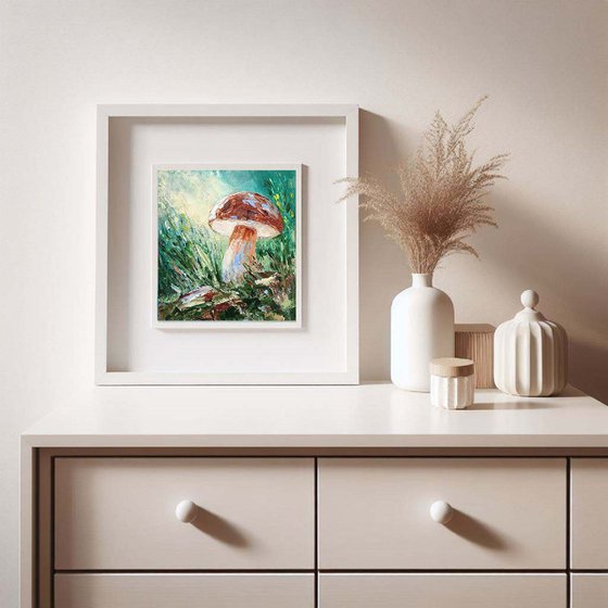 Mushroom Painting Forest Art Landscape Artwork Small Wall Art