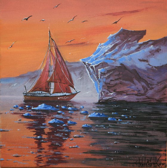 Red sky, red sea Acrylic on canvas 30*30cm