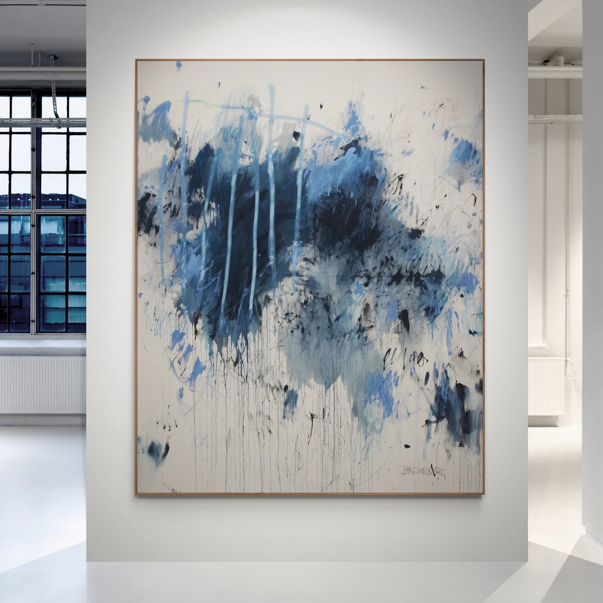 Expressive Abstract Painting By Daniela Schweinsberg, 63 X 79, Reveling In Blue Ii, Original Artwork