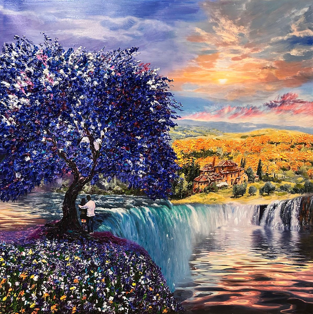 Impressionistic Landscape Oil Painting By Kenneth Halvorsen, 36 X 36", Fearless In Pursuit Of Dreams, Original Artwork