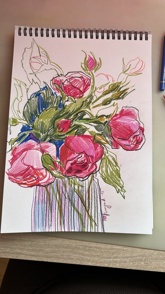 Roses sketch colored pencils