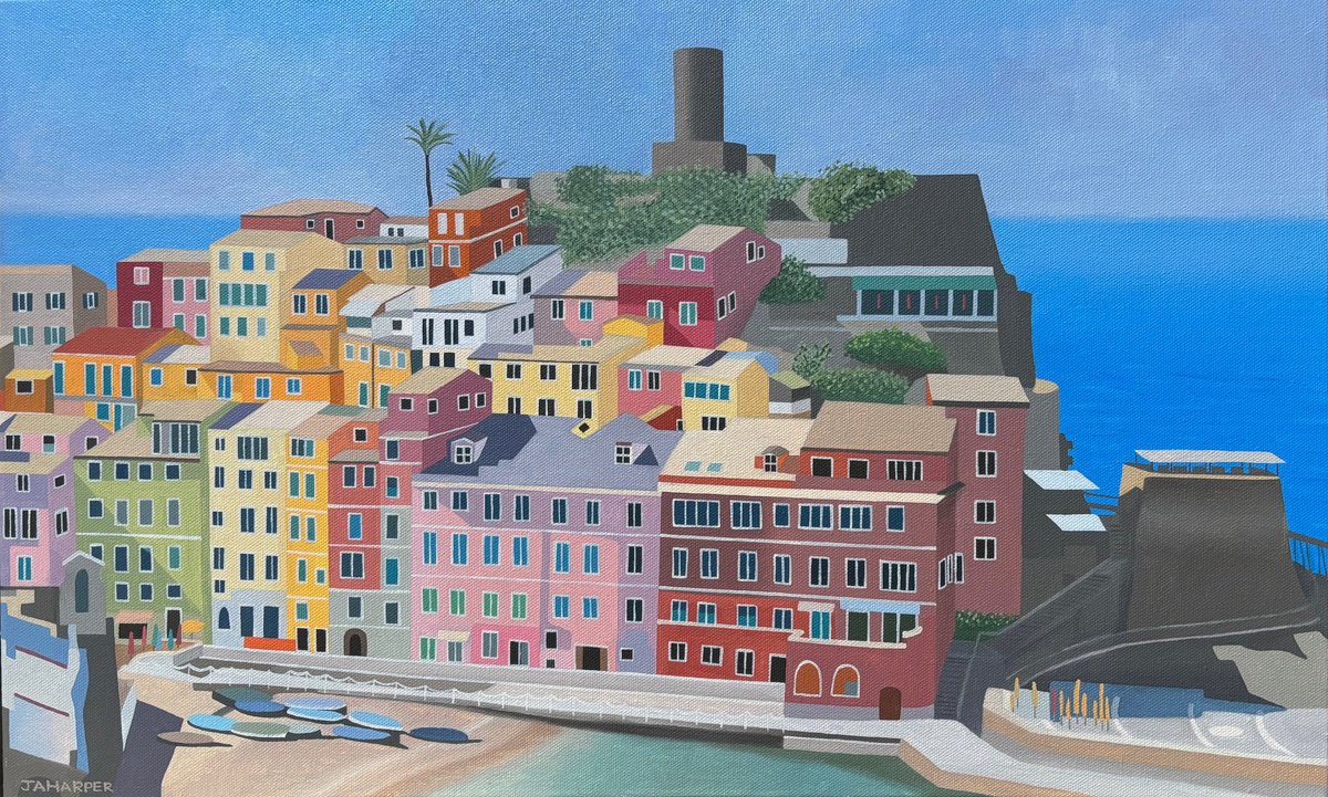 Photorealistic Oil Painting , Colours Of Vernazza By Jill Ann Harper, 23 X 14, Artwork For Sale On Artfinder