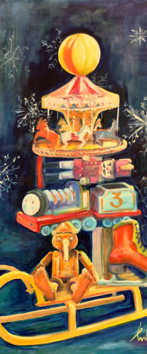 DREAM CHRISTMAS TREE large oil  65X100 by Beata van Wijngaarden