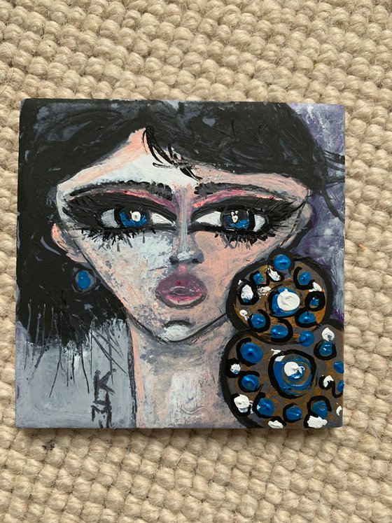 Big Eyes Portrait Collection Acrylic on Tile Small Gift Ideas