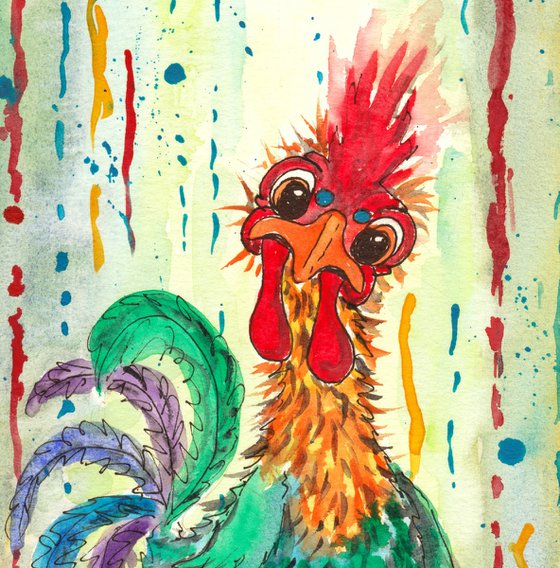 Funny Rooster Chicken in Abstract