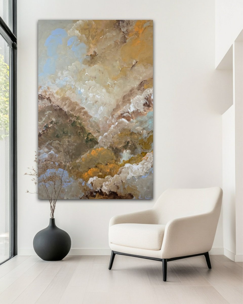 Abstract Landscape Acrylic Painting By Ivana Gigovic, 39 X 59, Gold Terrain, Original Artwork