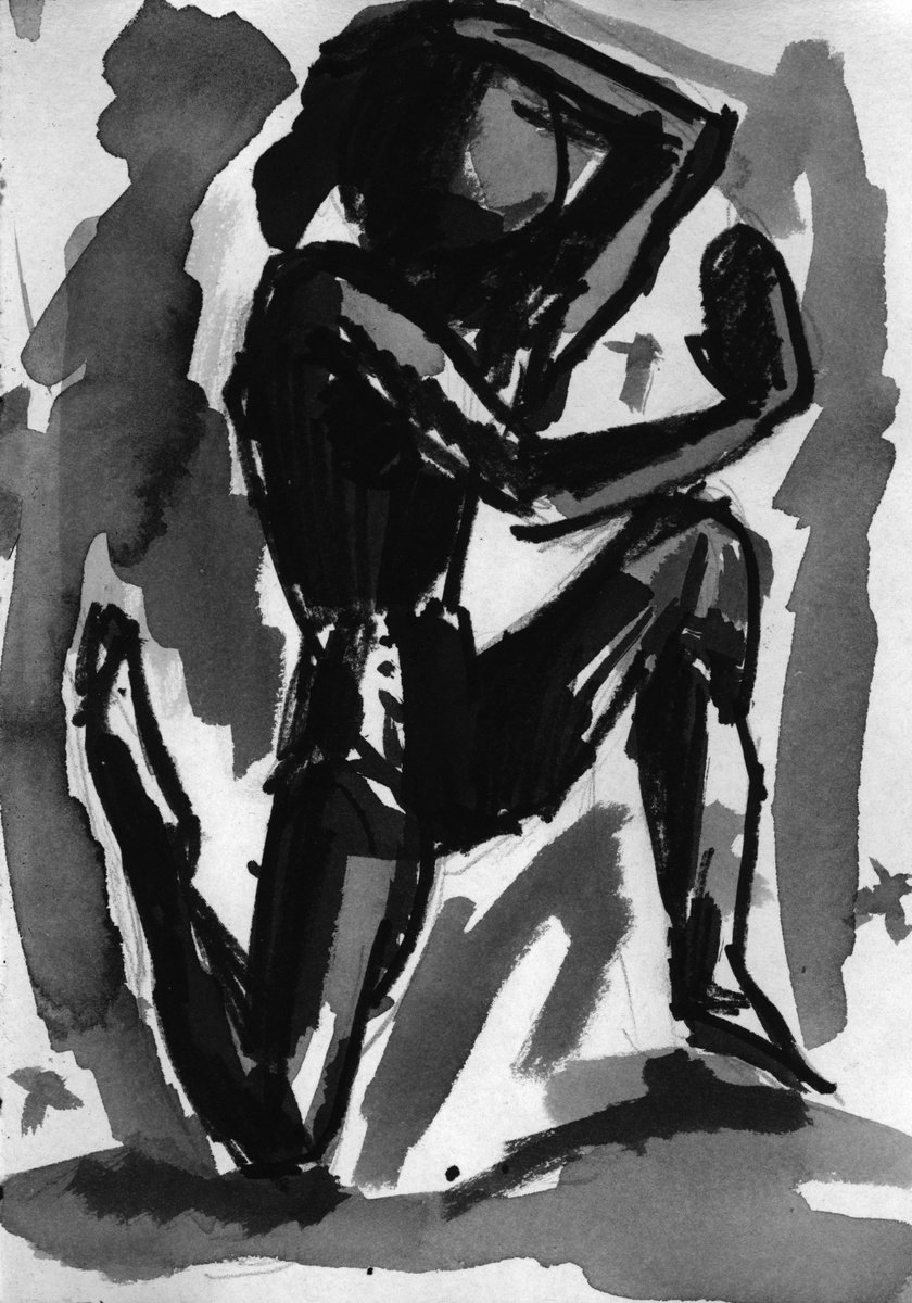 Expressive Portrait Ink Drawing By Nikola Tsvetanov, 6 X 8", "Romeo", Original Artwork