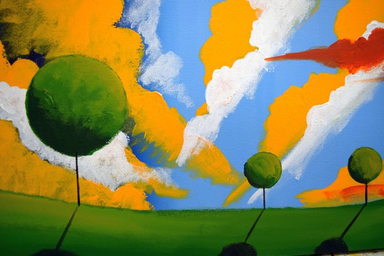 This Green and Pleasant Land landscape countryside original colourful sky abstract painting art canvas